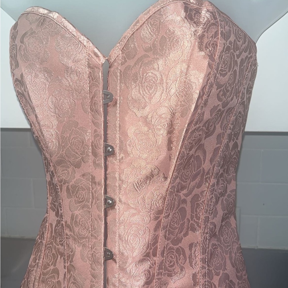 Vintage Rose Gold Overbust Lace Corset Size Medium